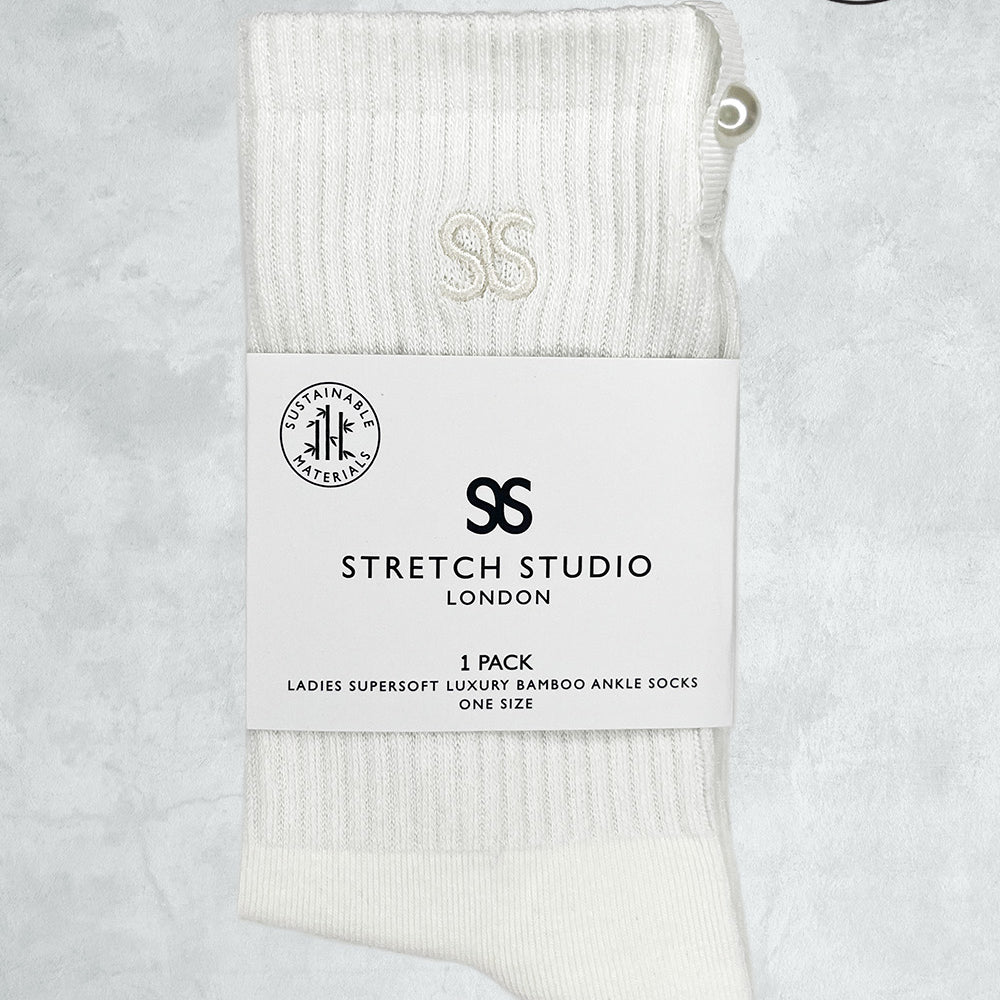 Ladies Supersoft Luxury Pearl Tab Bamboo Ankle Socks with SS Logo Embroidery